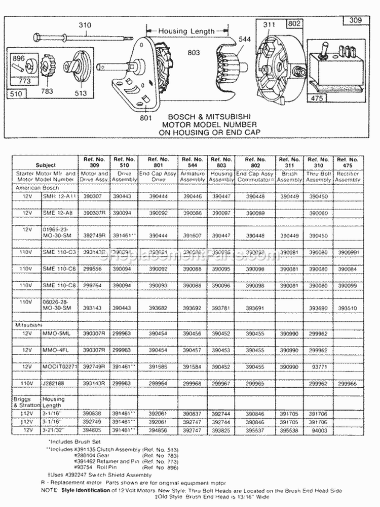 Electric Starter And Chart Diagram and Parts List for 191707-0637-99  Briggs and Stratton Engine